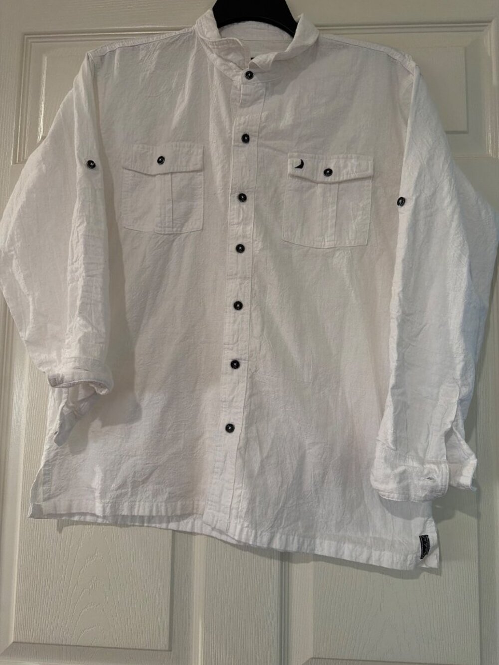 Blanc Du Nil White Cotton Long Sleeve Button-Down Shirt With Mandarin Collar Siz